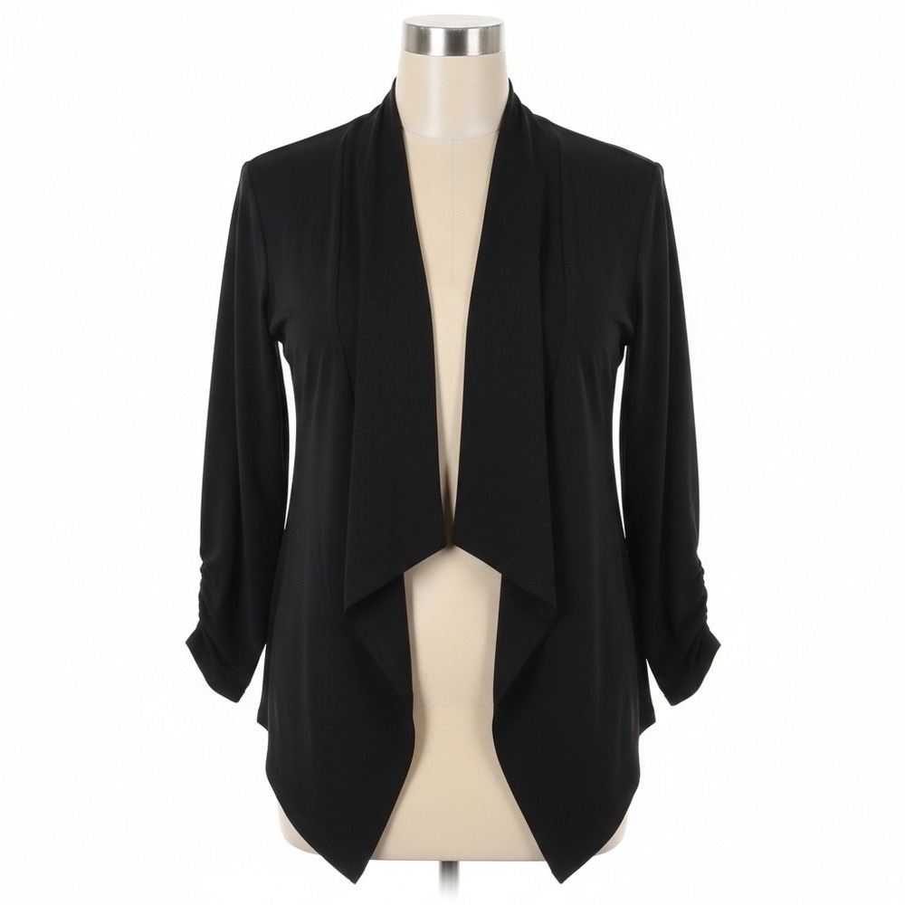 Clara Sunwoo Cardigan Womens Medium Black Jersey Knit Waterfall Draped Ruched